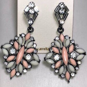 Amrita Peach & Ivory Dangle Crystal Earrings